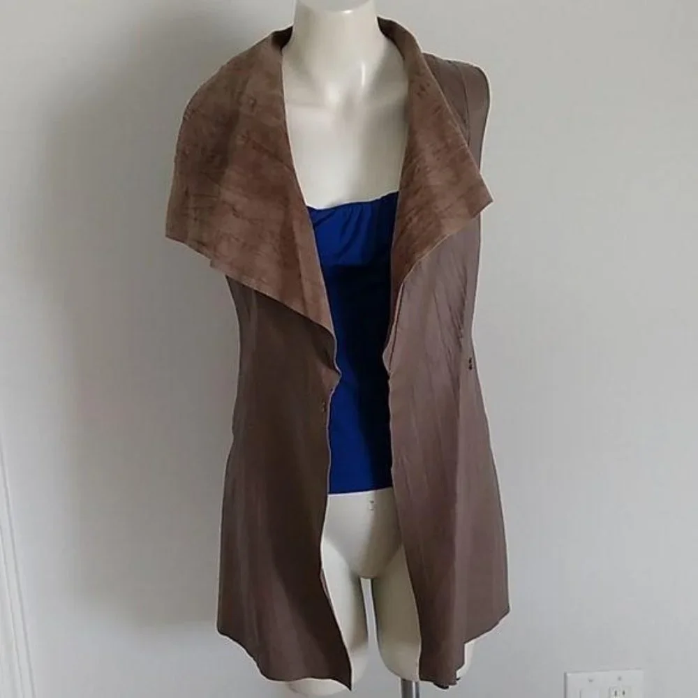 Los Angeles Leather Vest sleeveless Brown NWT - Picture 2 of 8